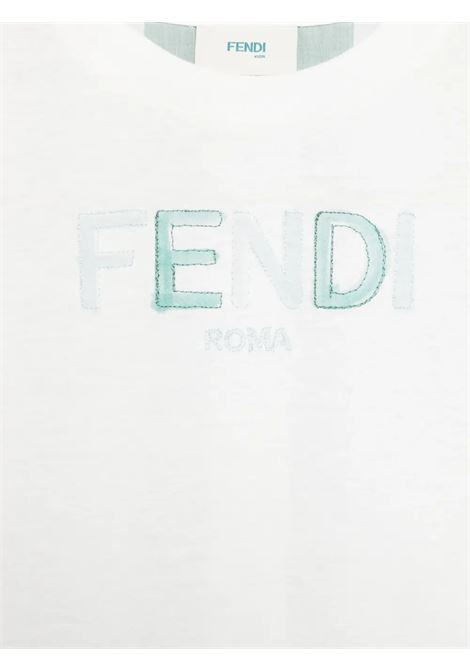 White T-Shirt With Logo and Pequin Motif FENDI KIDS | JUI182-AS67F1R0V